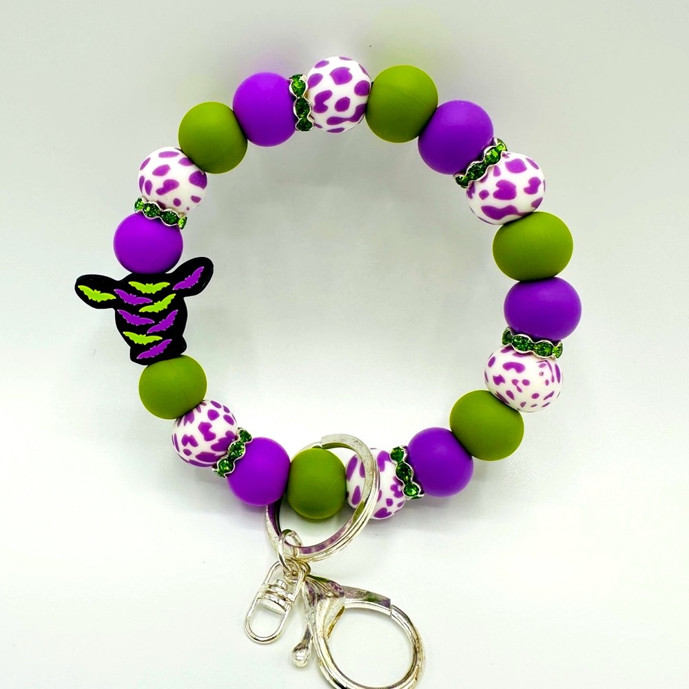 Halloween Themed Hands Free Wristlet, Keychain Accessory, Silicone Beads
